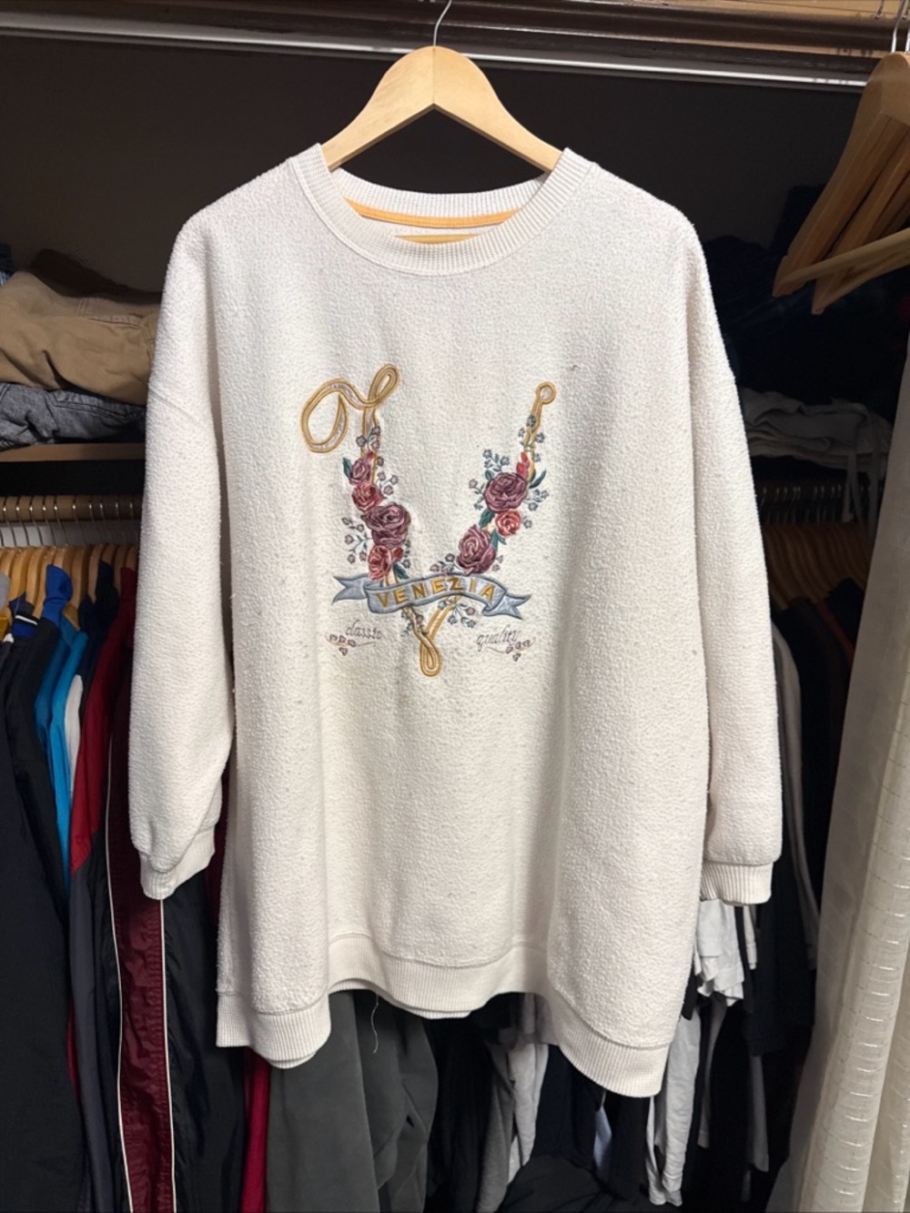 Vintage Venezia Jeans Floral Embroidered Oversized Crewneck Sweater Cream 22/24